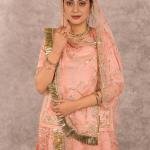 Peach Bamber Satin Zardozi Salma Work Poshak Set (Unstitched) | Pure Georgette Odhna | Jaipurio Ethnic Wear